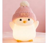 Veilleuse Bébé Et Veilleuse Enfant En Silicone - Mignon Pingouin Rose Avec Chapeau Tricoté, Lampe Douce Pour Chambre, Rechargeable, Intensité Variable, Lumière Apaisante Led
