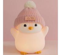 Veilleuse Bébé Et Veilleuse Enfant En Silicone - Mignon Pingouin Rose Avec Chapeau Tricoté, Lampe Douce Pour Chambre, Rechargeable, Intensité Variable, Lumière Apaisante Led