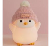 Veilleuse Bébé Et Veilleuse Enfant En Silicone-Mignon Pingouin Rose Avec Chapeau Tricoté,Lampe Douce Pour Chambre,Rechargeable,Intensité Variable,Lumière Apaisante Led