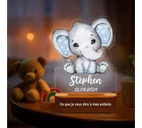 Veilleuse Bébé Personnalisé avec Prénom - Cadeau Naissance Filles Garçons, Lampe de Chevet Enfant, Idée Baptême Nouveau-né, Déco Chambre Bébé, Cadeau De Noël, A-Éléphant