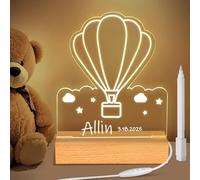 Veilleuse Bébé Personnalisé, Cadeau Bebe Montgolfière,Bapteme Fille Garçon, Personnalisé Lampe Chevet Enfant,Cadeau de Anniversaire Noël Baptême