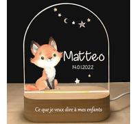 Veilleuse Bébé Personnalisé,Lampe de Chevet LED Bébé Personnalisée,Cadeau Naissance Personnalisé avec Nom en Date,pour Enfant,Nouveau-né,Garçon,Fille,Cadeau de Anniversaire Noël Baptême (renard_26)