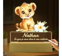 Veilleuse Bébé Personnalisé,Veilleuse Enfant avec Prénom et Bénédictions,Lampe Chevet Enfant Personnalisée Lion pour Garçon,Fille,Nouveau-né,Cadeau de Anniversaire Noël Baptême-Écriture en Effaçable