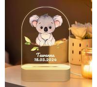 Veilleuse Bébé Personnalisée avec Prénom & Date - Cadeau Naissance Fille et Garçon, Lampe de Chevet LED Personnalisée, Idée Baptême, Déco Chambre Bébé, Koala
