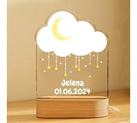 Veilleuse Bébé Personnalisée avec Prénom & Date - Cadeau Naissance, Lampe de Chevet Enfant, Idée Baptême Nouveau-né, Déco Chambre Bébé Fille et Garçon