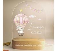 Veilleuse Bébé Personnalisée avec Prénom & Date - Lampe de Chevet LED pour Enfant, Nouveau-né, Garçon, Fille - Cadeau de Naissance, Anniversaire, Noël, Baptême
