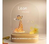 Veilleuse Bébé Personnalisée avec Prénom & Date - Lampe de Chevet LED pour Enfant, Nouveau-né, Garçon, Fille - Cadeau Naissance, Anniversaire, Noël, Baptême