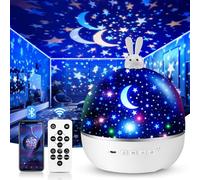 Veilleuse Bébé Projecteur Ciel Etoile,15 Films Veilleuse Enfant,Bluetooth Musicale et Lumineuse,360° Rotation Telecommandé Kawaii Deco Chambre Décoration Pâques,Cadeau Bebe Cadeau Fille 1-5 an