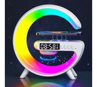 Veilleuse Bluetooth Haut-Parleur,G Light Lampe à Chargeur Sans Fil, 6 Modes Chevet Multicolore à Intensité Variable,Réveil,Haut-Parleur sans Fil avec Lumières Prise, pour Adultes, Enfants Cadeaux (A)