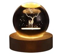 Veilleuse Boule de C-ristal pour Enfant, Lampe Boule de C-ristal Cerf de forêt avec Base Lumineuse LED en Bois, Lumière d'ambiance USB Lampe d'ambiance LED pour Décoration de Chambre Salon Maison