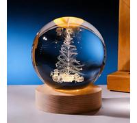 Veilleuse Boule de Cristal 3D,Boule Cristal Lumineuse Sapin de Noël | Boule de Cristal Lampe 3D avec LED Multicolore Base en Bois,Veilleuse,Cadeau,Noël Décoration Fantaisie de Chambre
