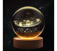 Veilleuse boule de cristal 3D - Lampe de bureau LED gravée sur le système solaire, décoration astronomique cadeau pour enfants, adultes, enseignants et amateurs d'espace (système solaire, longueur : 8