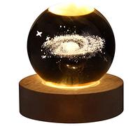 Veilleuse Boule de Cristal 3D, Lampe de Nuit Boule de Verre avec Base en Bois, Veilleuse LED Galaxy Planet Solar System Cadeau d'anniversaire, Fantasy Desk Present Space Decor Crsytal Ball(Nébuleuse)