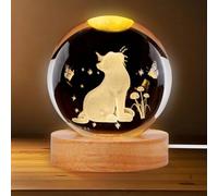 Veilleuse boule de cristal 3D USB chat LED, lampe de nuit bois Noël, Thanksgiving, Saint-Valentin, décoration