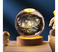 Veilleuse Boule de Cristal Galaxie 3d, Globe de Cristal Galaxie Gravé en 3d Avec Base en Bois et Led Chaude, Lampe de Chevet Fantaisie en Cristal pour Anniversaire, Festival, Décoration D'Intérieur B