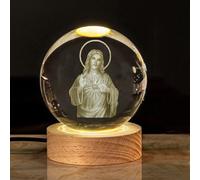 Veilleuse Boule De Cristals Jésus - Lampe Boule De Cristals Lumineuse Avec Base En Bois, BouleDeCristals 3D croixs Religieuse, Veilleuse BouleDeCristals 3D Gravée Figures Du Catholicisme Chrétien