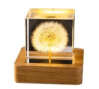 Veilleuse Boule de de Fleurs, Lampe de Nuit Boule de Verre avec Base en Bois, lumière de Nuit Boule de LED en de Fleurs, Lampe de Chevet Boule de Fleur