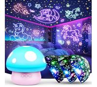 Veilleuse champignon pour enfant ATOPDREAM,Etoiles + licornes + sirènes interchangeables,Rotation à 360°,minuteur,Bleu