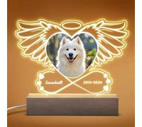 Veilleuse commémorative personnalisée pour animal de compagnie - Lampe en acrylique personnalisée en forme d'ailes d'ange avec photo et nom, cadeau de perte d'animaux de compagnie, souvenir de