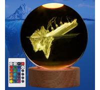 Veilleuse de croisière, lampe de bateau boule de cristal, veilleuse de bateau 3D avec télécommande, 16 couleurs, base lumineuse pour cadeaux pour décoration de chambre, garçons et filles