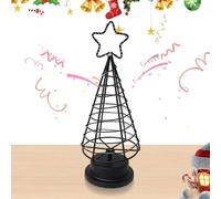 Veilleuse de Noël - Lampe de chevet en forme de sapin de Noël avec étoile, petite lumière de bureau en métal pour fenêtre de vacances, salon, chambre à coucher intérieure