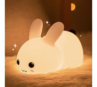 Veilleuse de nuit LED rechargeable pour chambre Lampe de lapin en silicone souple avec contrôle tactile sensible - Blanc neige