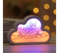 Veilleuse de Sculpture sur Papier, 3D Papercut Light Boxes Cloud Shadow Box Lampe de Nuit LED pour Chambre D'enfants à Piles USB (D)
