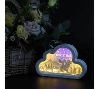 Veilleuse de Sculpture sur Papier, 3D Papercut Light Boxes Cloud Shadow Box Lampe de Nuit LED pour Chambre D'enfants à Piles USB (E)