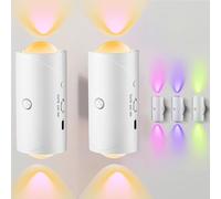Veilleuse Detecteur De Mouvement Rvb Multicolore, Led Applique Murale Sans Fil,Double TêTe Lampe Murale Sans Fil,Avec Patch MagnéTique,Pour Lumiere Detecteur De Mouvement Interieur/Exterieur (B2)