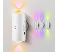 Veilleuse Detecteur De Mouvement Rvb Multicolore, Led Applique Murale Sans Fil,Double TêTe Lampe Murale Sans Fil,Avec Patch MagnéTique,Pour Lumiere Detecteur De Mouvement Interieur/Exterieur (B1)