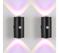 Veilleuse Detecteur De Mouvement Rvb Multicolore, Led Applique Murale Sans Fil,Double TêTe Lampe Murale Sans Fil,Avec Patch MagnéTique,Pour Lumiere Detecteur De Mouvement Interieur/Exterieur (A2)