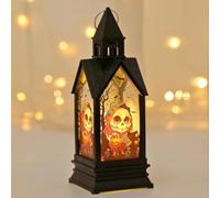 Veilleuse d'Halloween style château rétro pour décoration de maison | Lanterne décorative vintage en forme de château de citrouille pour Halloween, lumière LED vacillante alimentée par piles