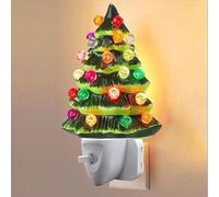 Veilleuse en Céramique en Forme de Sapin de Noël, Prise Directe pour Chambre d'Enfant, Ampoules Multicolores et Prise Pivotante à 360 Degrés avec Interrupteur Marche/Arrêt (Vert)
