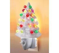 Veilleuse en céramique en forme de sapin de Noël, prise directe, prise pour chambre d'enfant, ampoules multicolores et prise pivotante à 360 degrés avec interrupteur marche/arrêt (blanc)