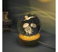 Veilleuse en cristal, méduse 3D gravée au laser, veilleuse LED, cadeau d'anniversaire créatif, boule de verre créature marine, décoration de chambre