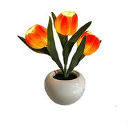 Veilleuse en forme de tulipe simulée, lampe de table LED avec base en céramique, rechargeable par USB, décoration florale pour salon, chambre à coucher, bureau, bureau (orange)