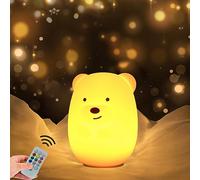 Veilleuse en forme d'ours moyen pour enfants, lumière en silicone, lampe de chevet, lumières intérieures, veilleuse rechargeable par USB, anti-chute, 9 couleurs changeantes, contrôle sensible du