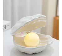 Veilleuse en perles de coquillage - Décoration de nuit - Lampe de bureau en céramique - Lampe LED - Décoration d'été - Étoile de mer - Décoration pour chambre à coucher côté lit (blanc)