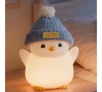 Veilleuse Enfant En Forme De Pingouin Mignon Avec Bonnet Tricoté Bleu, Veilleuse Bébé, Rechargeable/À Intensité Variable, Avec Fonction Interrupteur Tactile,Veilleuse Led En Silicone