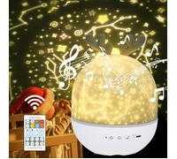 Veilleuse Enfant Lampe Etoile Projecteur, 360°Rotation Musicale Veilleuse + Minuterie + Télécommande + 6 Couleurs, Faon
