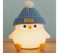 Veilleuse Enfant Pingouin Avec Bonnet Tricoté Bleu, Veilleuse Bébé, Rechargeable/À Intensité Variable, Avec Fonction Interrupteur Tactile,Veilleuse Led En Silicone[Vei9270380]