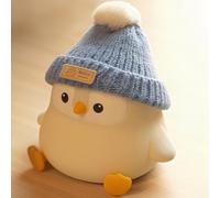 Veilleuse Enfant Pingouin Avec Bonnet Tricoté Bleu, Veilleuse Bébé, Rechargeable/À Intensité Variable, Avec Fonction Interrupteur Tactile,Veilleuse Led En Silicone