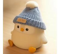 Veilleuse Enfant Pingouin Avec Bonnet Tricoté Bleu, Veilleuse Bébé, Rechargeable/À Intensité Variable, Avec Fonction Interrupteur Tactile,Veilleuse Led En Silicone