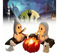 Veilleuse fantôme vacillante pour Halloween - 2 fantômes rôtissant des guimauves au feu de camp - Veilleuse 3D effrayante en guimauve (chat et chien)