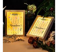 Veilleuse Fleur de Naissance, Cadre Plaque Acrylique Personnalisé avec Nom de l'Enfant Fleur de Mois de Naissance, Cadeau de Fête des Mères pour Maman Grand-mère, Cadeau de Décoration de Chambre