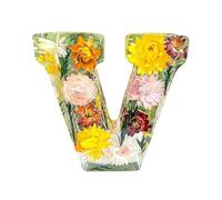 Veilleuse florale en résine à 26 lettres, lettres en résine pressées avec lumière LED, décoration de lettres initiales pour fête d'anniversaire, lettres de fleurs séchées pour anniversaire (style 22)