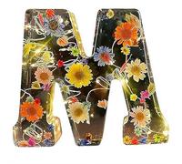 Veilleuse florale LED en résine avec lettre initiale A-Z personnalisée à faire soi-même, vraies fleurs séchées - Décoration d'intérieur - Cadeau d'anniversaire, fête des mères