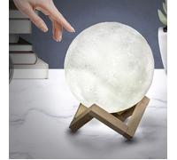 Home Deco Factory - Lampe tactile 3D Luna LA10427 - Ronde, support en bois, Blanc
