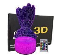 Veilleuse illusion 3D Guardians of The Galaxy Groot avec télécommande et Smart Touch 7 couleurs + 16 couleurs changeantes à intensité variable, éclairage créatif pour enfants et fans de Groot