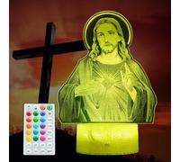 Veilleuse Jésus, cadeaux de Jésus, cadeaux chrétiens, veilleuse illusion 3D, 16 couleurs changeantes, minuterie et 4 modes de flash et variateur, cadeau religieux chrétien d'anniversaire créatif